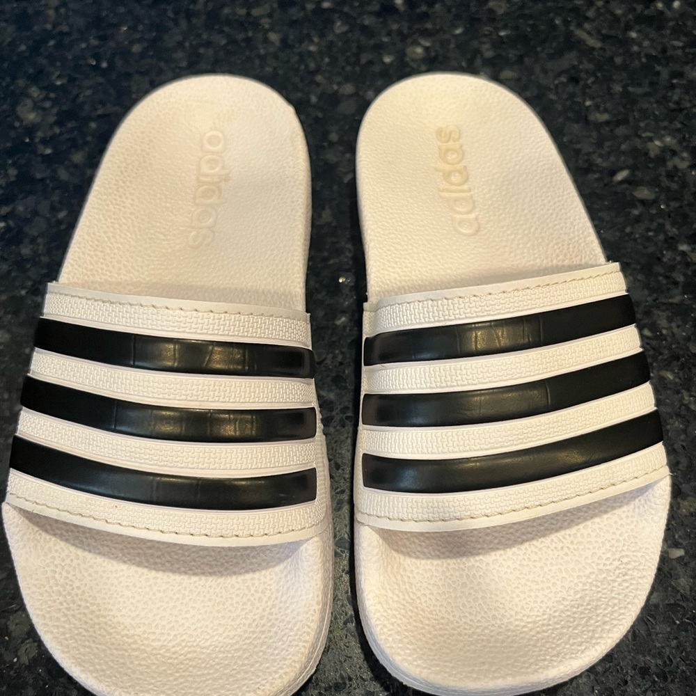 Adidas Black and White Striped Slides Size 11K